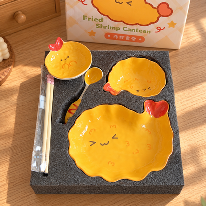Hand-Painted Fried Shrimp Ceramic Tableware Gift Set – Set of 5