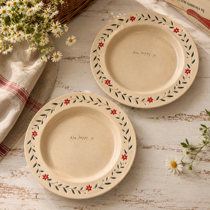 Hand-Painted Floral Matte Ceramic Pasta Plate, 8.4-Inch