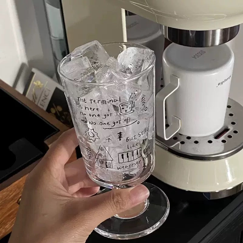 Doodle Line Art Glass Cup – 250ML & 400ML