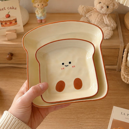 Kawaii Smiley Toast Ceramic Dish – 2 Sizes