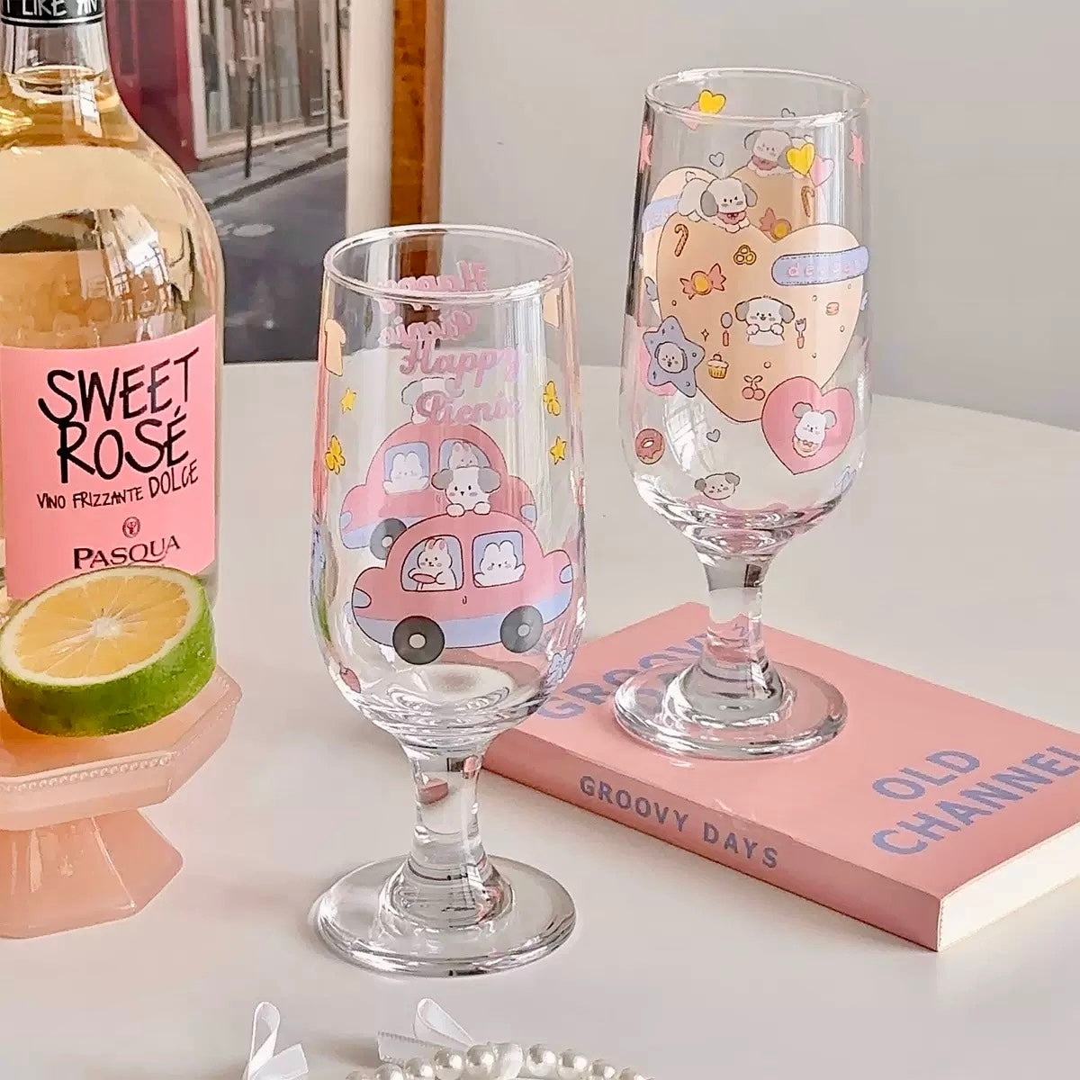 Cute Bunny & Puppy Footed Glass Cup - 320ML