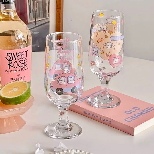 Cute Bunny & Puppy Footed Glass Cup - 320ML