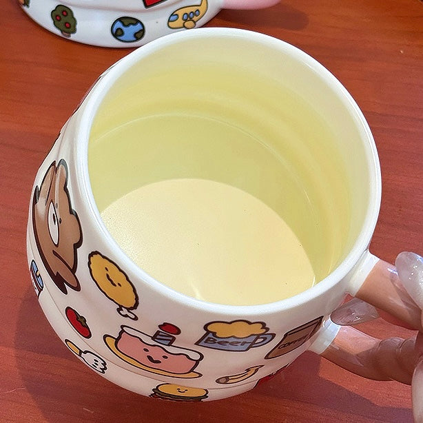 Doodle Animal Ceramic Mug with Lid – 400ML