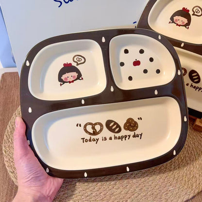 Bread Girl Ceramic Divided Breakfast Plate, 10-Inch