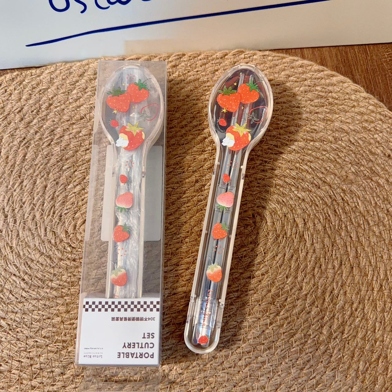 Strawberry Cutlery Set with Travel Case - Set of 2