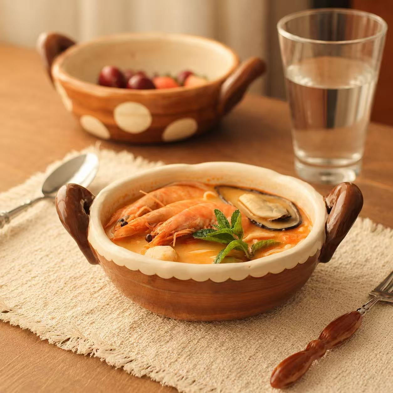 Vintage Handcrafted Ceramic Ramen Bowl with Handles - 800ML