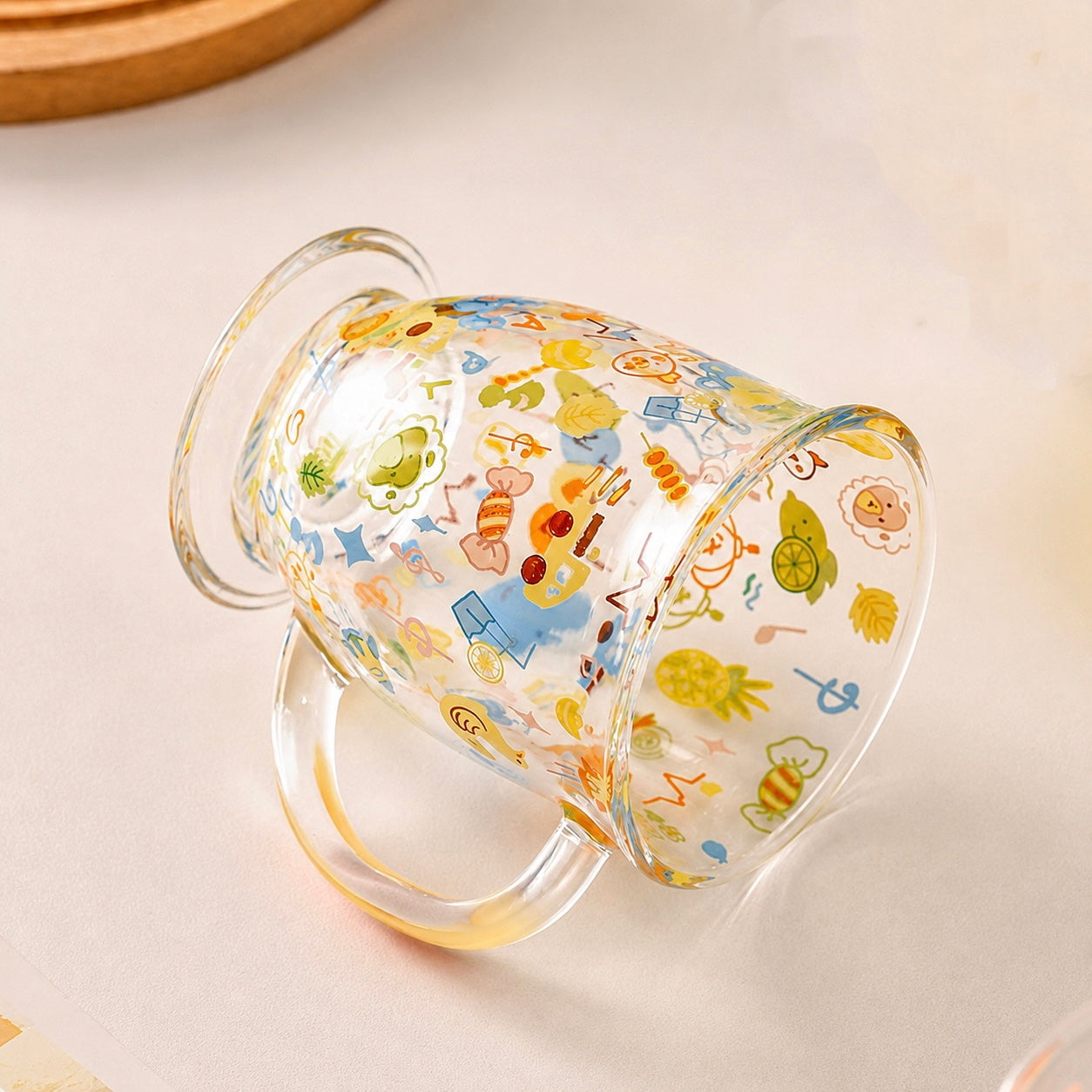 Doodle & Balloon Bunny Glass Mug with Handle – 460ML