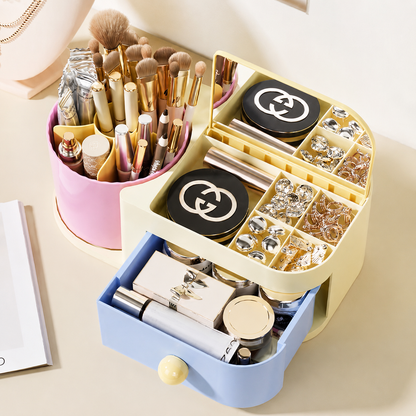 Pink & Blue Rotating Makeup Brush & Jewellery Drawer Organiser