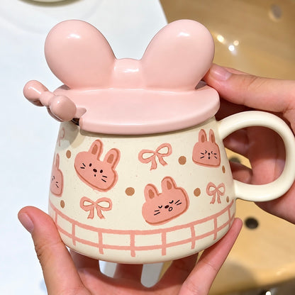 Pink Bunny Ceramic Mug with Lid & Spoon – 400ML