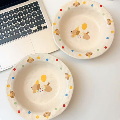 Balloon Pup Handcrafted Ceramic Deep Plate, 8.25-Inch