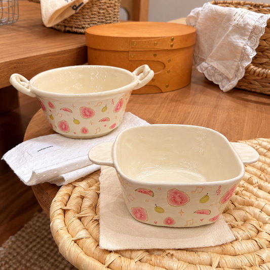 Pink Guava Ceramic Yogurt Bowl with Handles – 300ML / 500ML