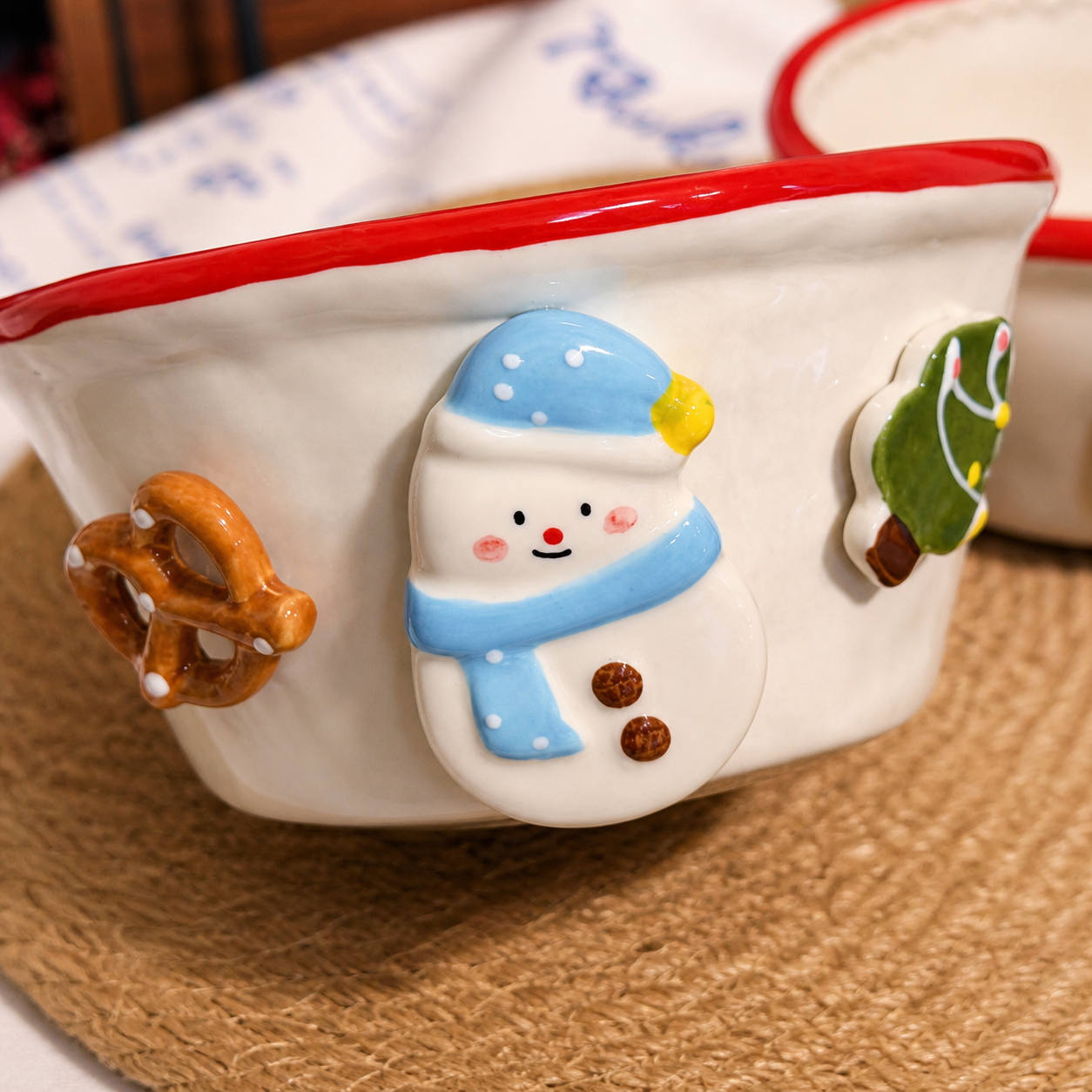 Hand-Painted Snowman Ceramic Yogurt Bowl - 650ML