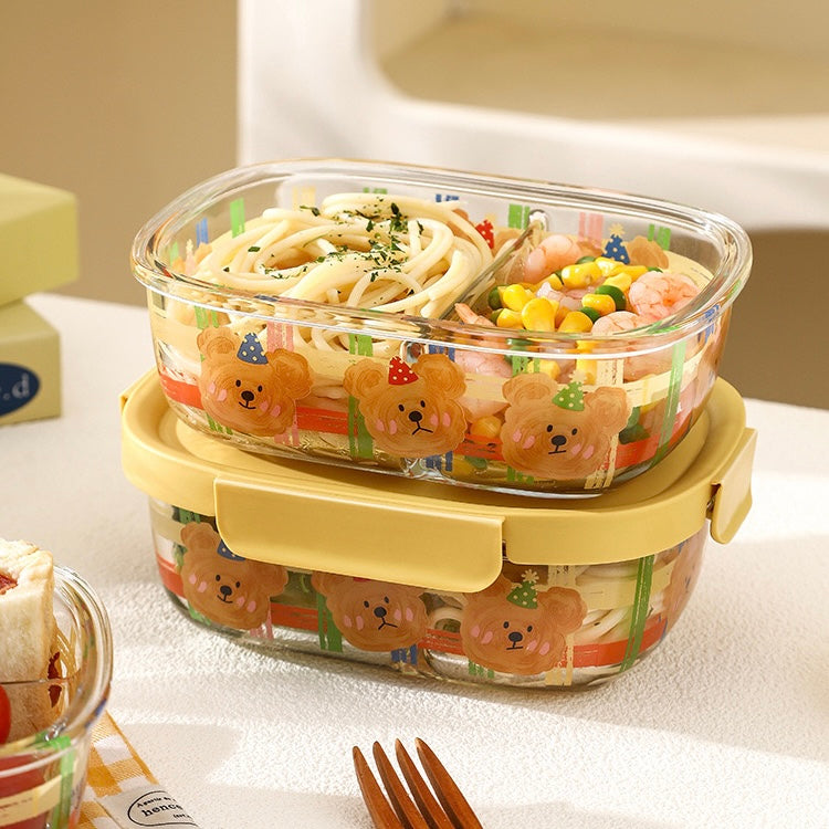 Cute Bear Glass Food Container - 800ML Bento Box