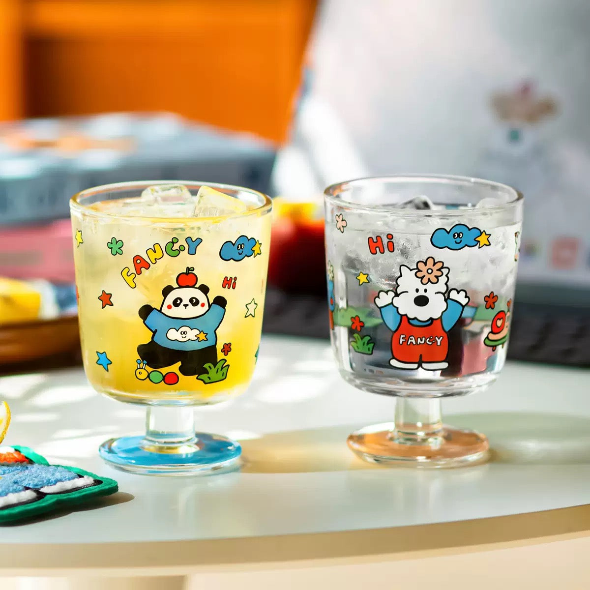 Fancy Dog & Panda Footed Glass Cup - 300ML