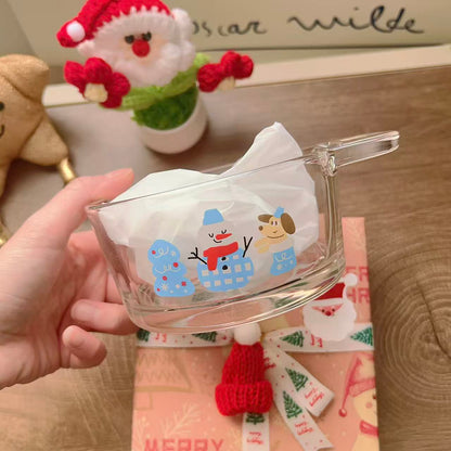 Christmas snowman glass yogurt bowl with festive design and Best wishes message, 400ML