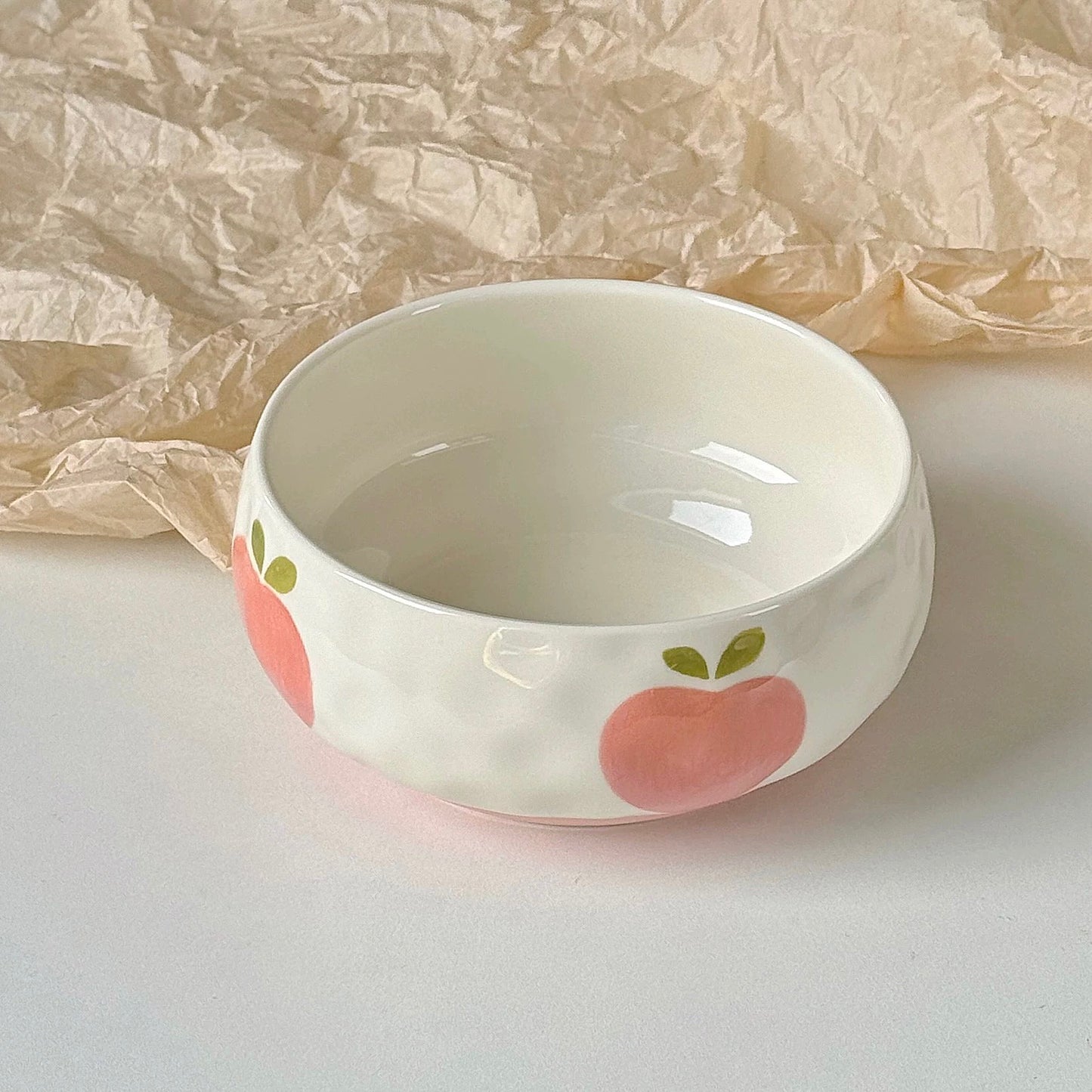Hand-Painted Peach Ceramic Cereal Bowl with Spoon - 400ML