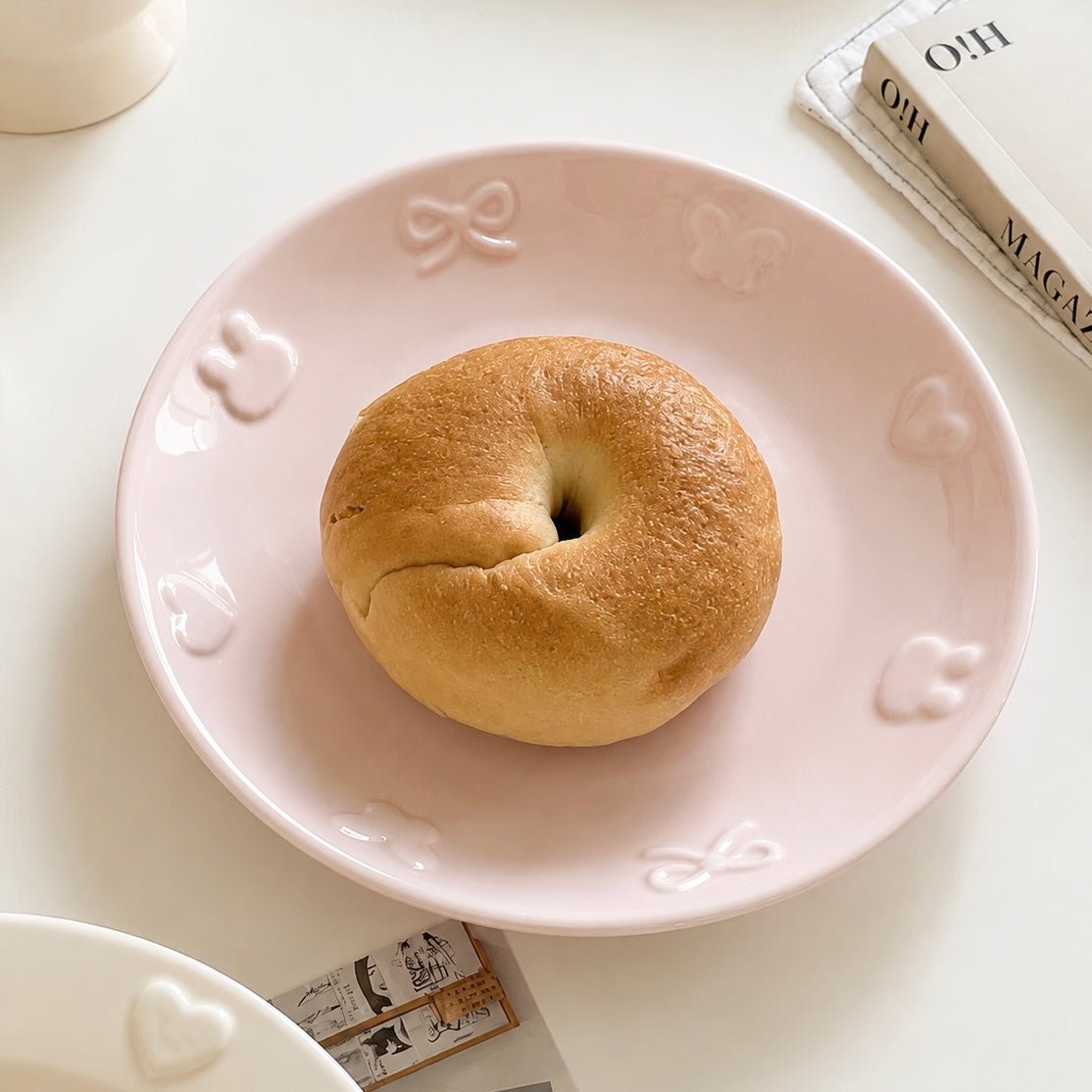 Embossed Bunny Kawaii Ceramic Dessert Plate, 8-Inch