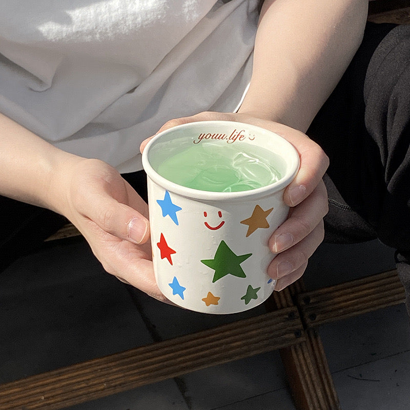 Colorful Star Ceramic Mug – Cute Doodle Design, 350ML Capacity