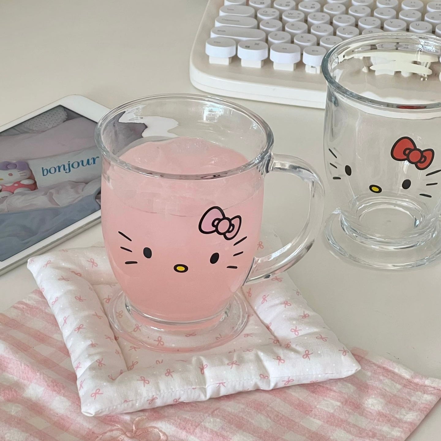 Cute Kitty Glass Mug with Handle - 450ML