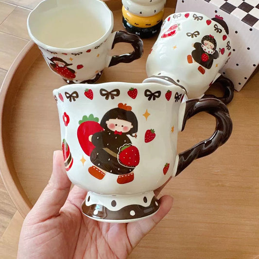Vintage Strawberry Girl Ceramic Mug – 400ML