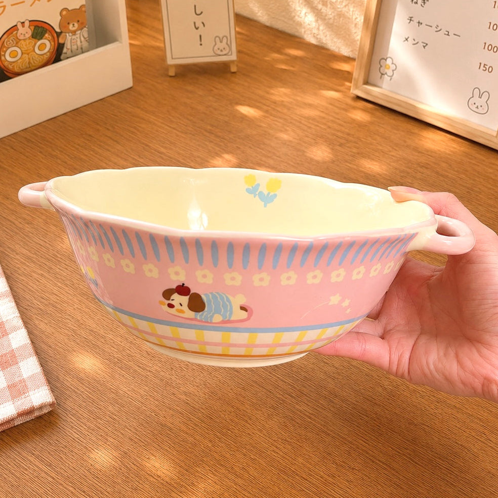 Pink Puppy Ceramic Soup Bowl with Handles – 900ML