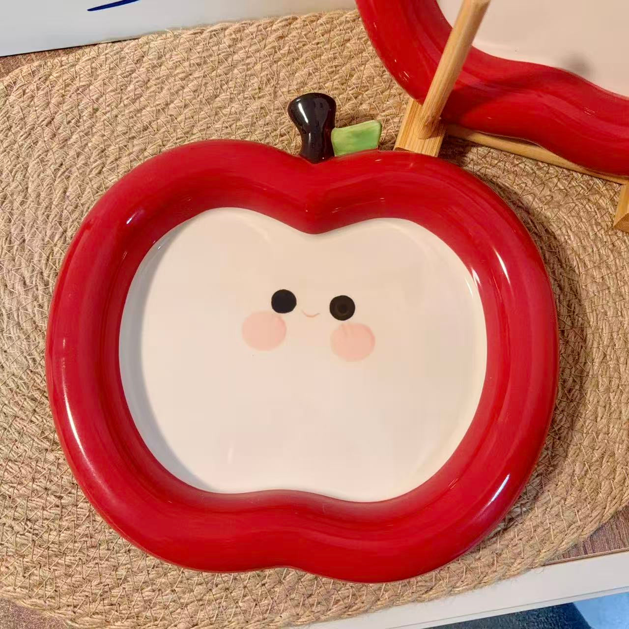 Adorable Apple Shaped Ceramic Plate, 8.5-Inch