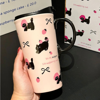 Black Cat Ceramic Cup with Lid & Straw – 520ML