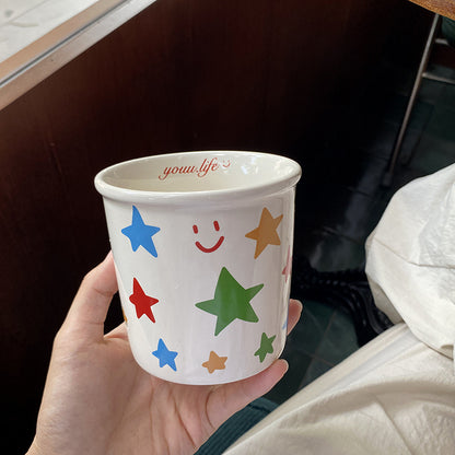 Colorful Star Ceramic Mug – Cute Doodle Design, 350ML Capacity