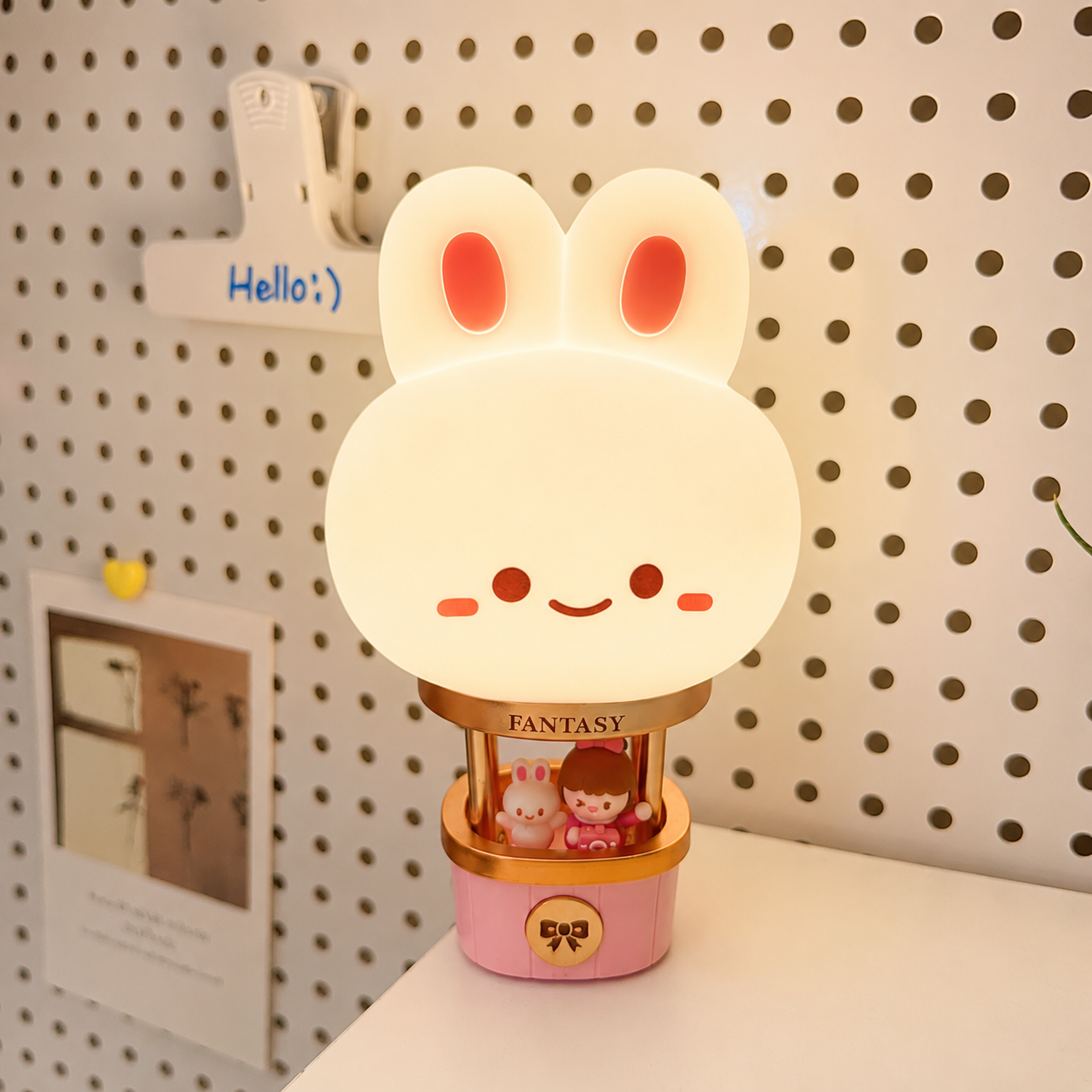 Fantasy Bunny Hot Air Balloon Night Light | Adjustable Brightness, USB Charging