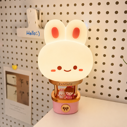 Fantasy Bunny Hot Air Balloon Night Light | Adjustable Brightness, USB Charging