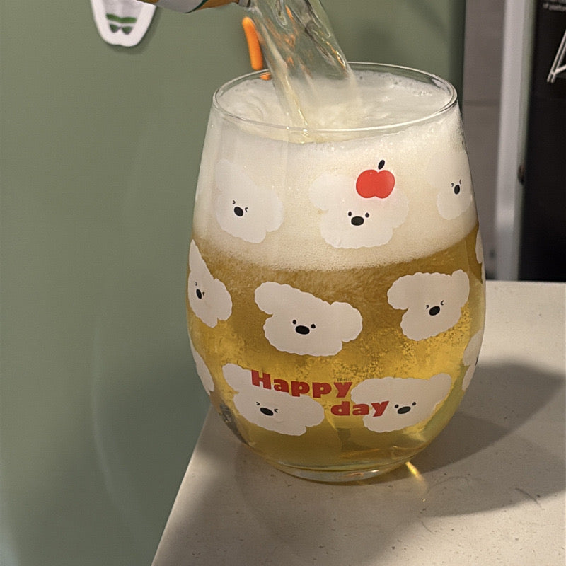 Cute Cotton Dog Large Glass Cup | Heat-Resistant, 540ML Capacity