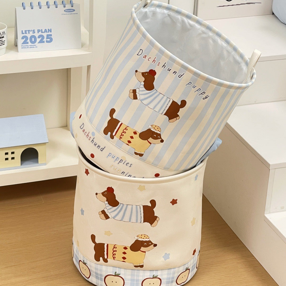Dachshund Puppy Linen Storage Basket - Water-Resistant, 2 Designs
