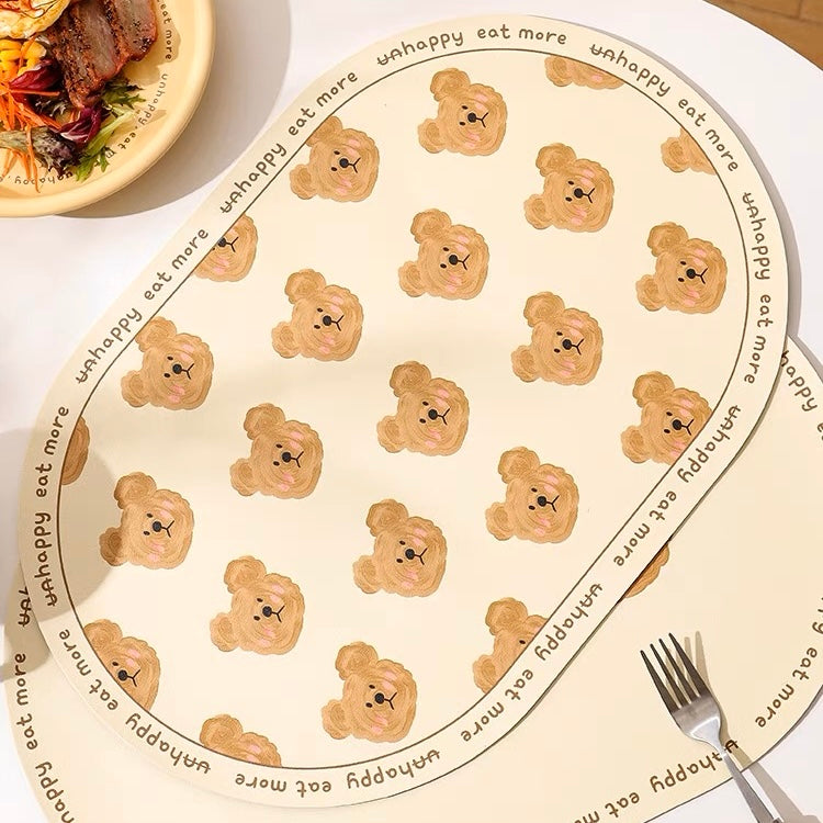 Emo Bear Waterproof Leather Placemat – 4 Styles