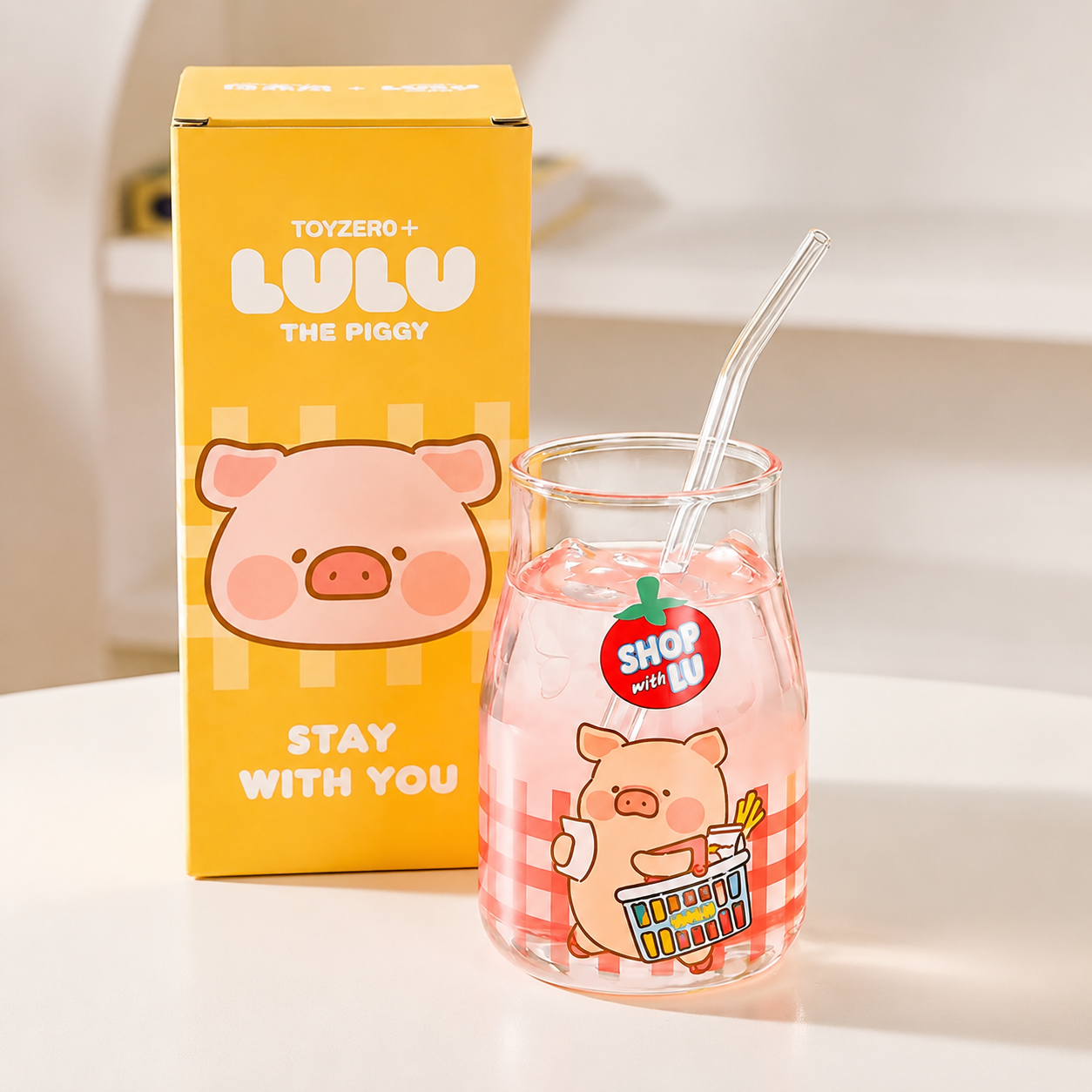 Lulu the Piggy Glass Pitcher with Straw – 500ML