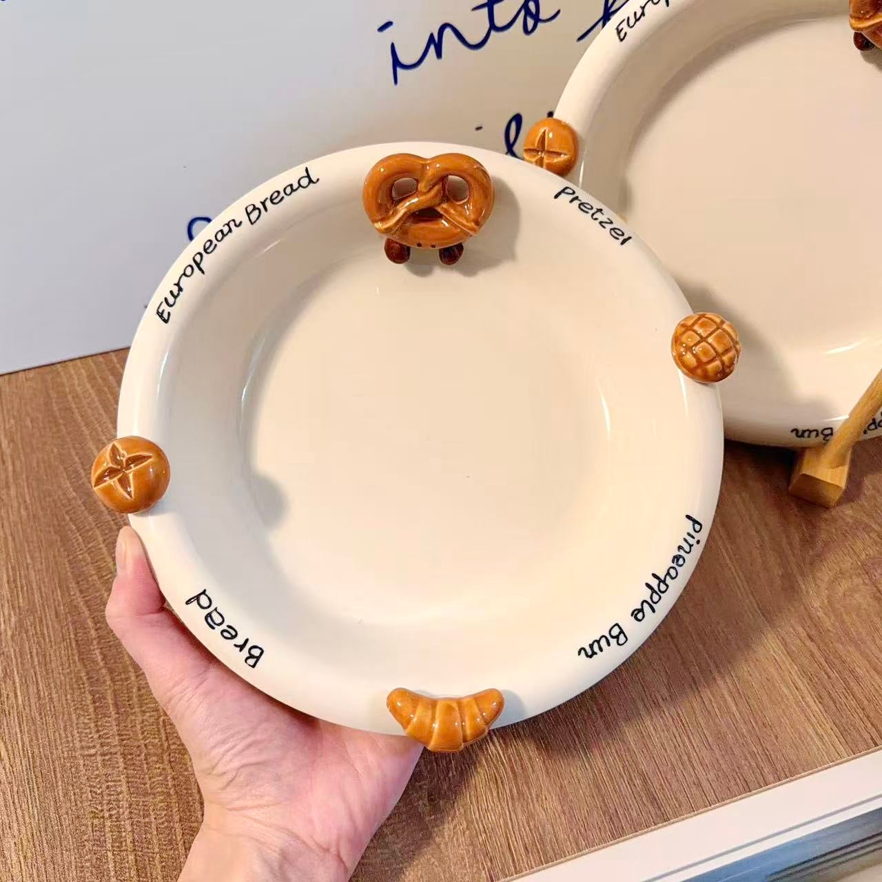 Hand-Painted 3D Bread Ceramic Deep Plate, 8.4-Inch