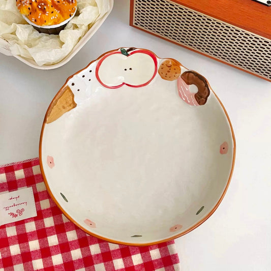 Hand-Painted Apple Embossed Ceramic Plate