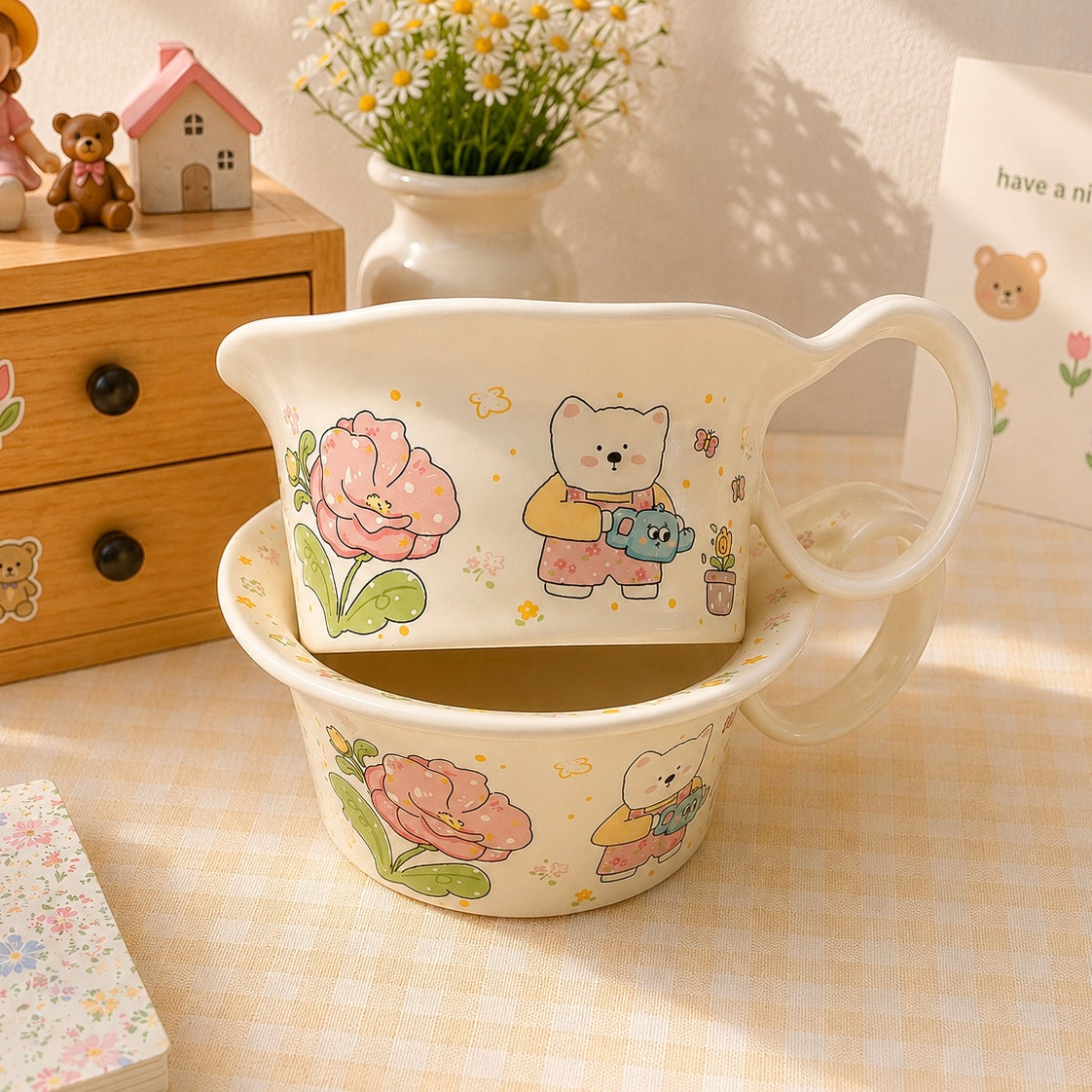 Garden Bear Ceramic Yogurt Bowl with Large Handle – 400ML