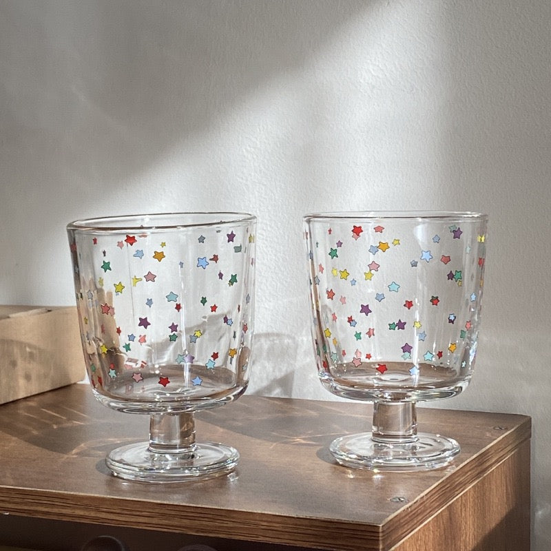 Colorful Star Footed Glass Cup – 300ML Capacity