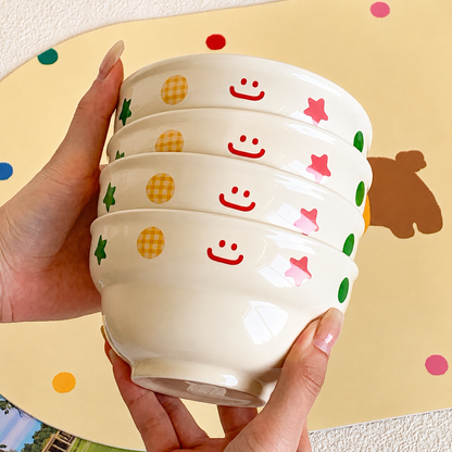 Rainbow Gingham Letter Ceramic Bowl – 2 Sizes