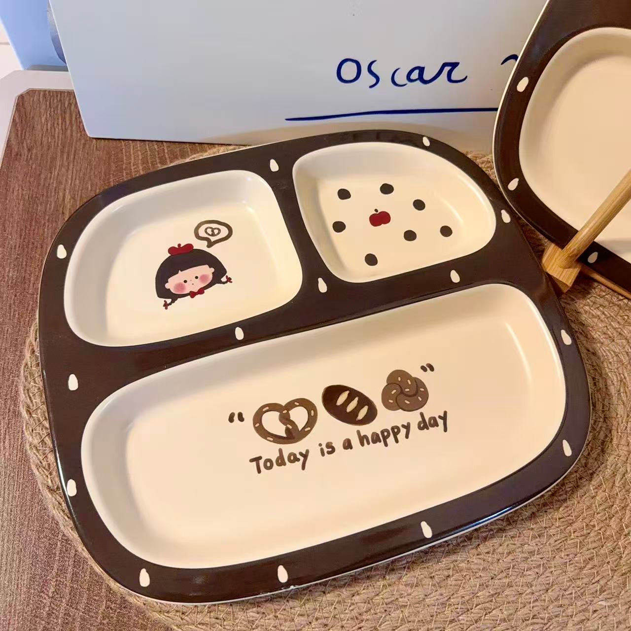 Bread Girl Ceramic Divided Breakfast Plate, 10-Inch