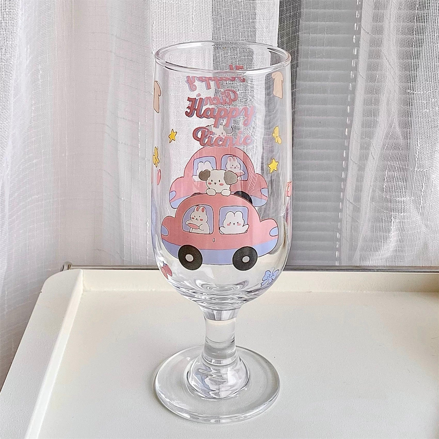 Cute Bunny & Puppy Footed Glass Cup - 320ML