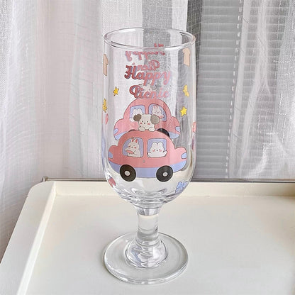 Cute Bunny & Puppy Footed Glass Cup - 320ML