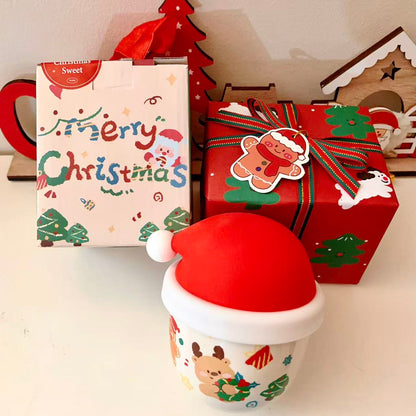 Santa Hat Ceramic Mug with Silicone Lid, 230ML | Christmas Gift