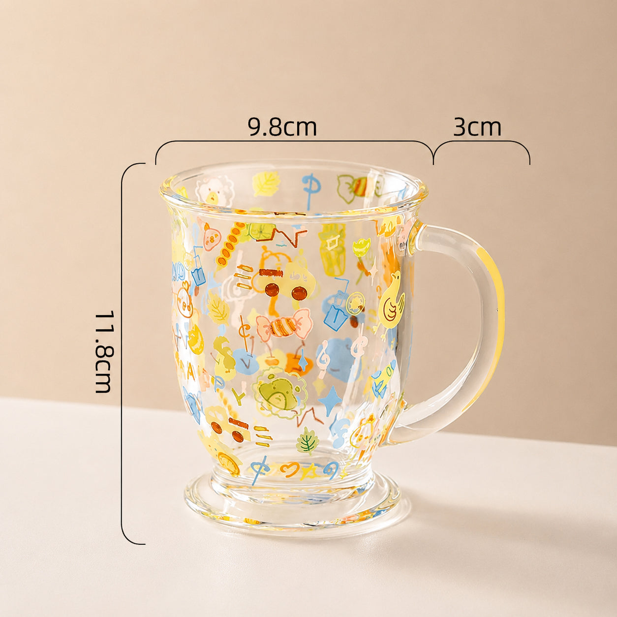 Doodle & Balloon Bunny Glass Mug with Handle – 460ML