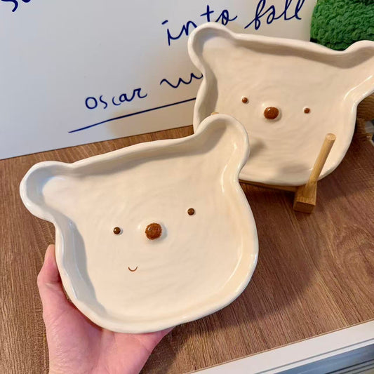 Bear-Shaped Ceramic Dessert Plate - 7.7-Inch