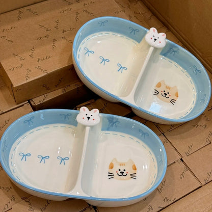 Bow Bunny Ceramic Divided Plate, 10-Inch