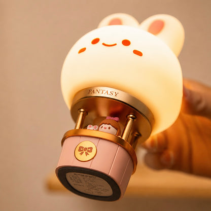 Fantasy Bunny Hot Air Balloon Night Light | Adjustable Brightness, USB Charging