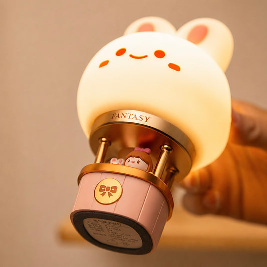 Fantasy Bunny Hot Air Balloon Night Light | Adjustable Brightness, USB Charging