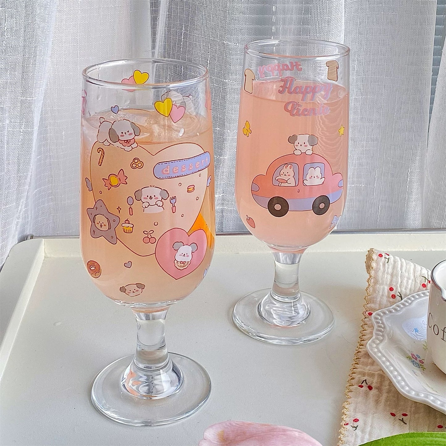 Cute Bunny & Puppy Footed Glass Cup - 320ML