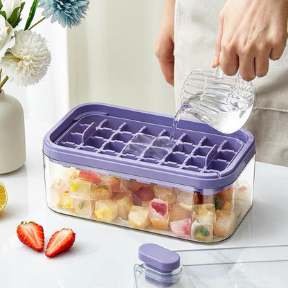 Push-Button Ice Cube Maker – Double-Layer Design with 64 Compartments | Includes Ice Scoop